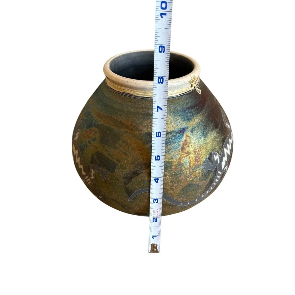Jeremy Diller Southwest Dream Raku Pottery Lizard Vase Iridescent Hand Thrown 8
